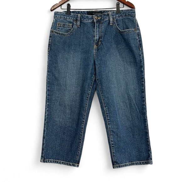 Calvin Klein Jeans Women 12 Blue Cropped Straight High Rise Medium Wash Capri - Picture 1 of 13